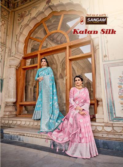 Katan Silk By Sangam Traditional Style Linen Saree Collection